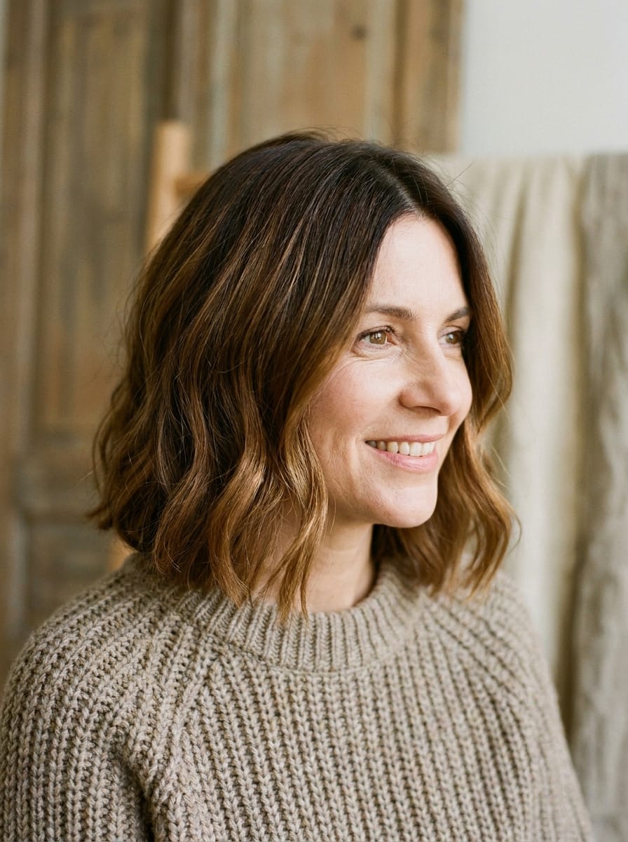 Karamell Balayage auf braunem Bob - Balayage Bob